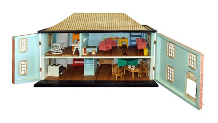 Antique Dollhouse with Doors Openの写真素材