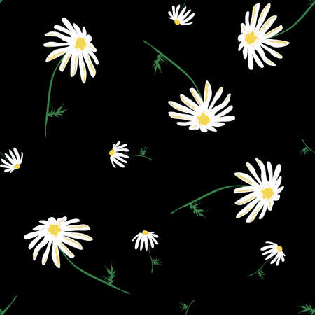 Floral seamless pattern with daisy. Blooming botanical motifs scattered random. Color vector textureのイラスト素材