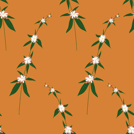 Floral blossom seamless pattern. Trendy color vector texture. Hand drawn small flowers on brown...