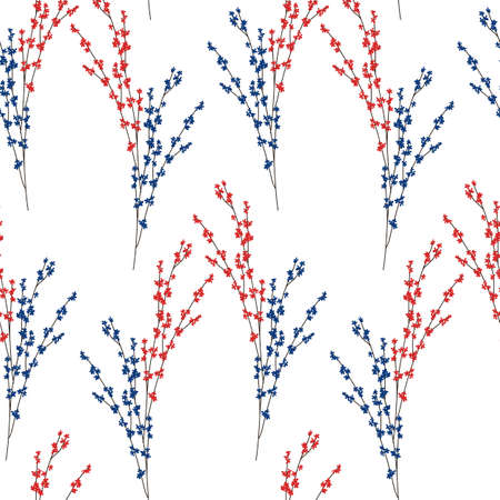 Floral blossom seamless pattern. Trendy colorful vector texture. Blooming botanical elements scattered random.のイラスト素材