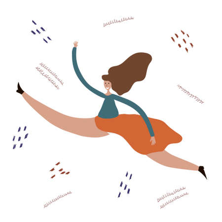 Body positive girl in twine position or dancing, jumping. Happy woman in active life style. Smiling female in trainingのイラスト素材