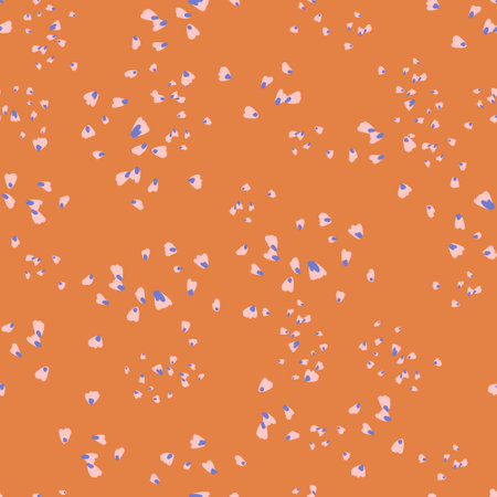 Seamless Pattern in Retro 1970 Peace Style. Floral Petal Scattered Random. Simple Seventies Background. Groovy Flowers. Hand Drawn Vector Illustration. Texture Designed for fabric, textile, printing. Vector illustrationのイラスト素材