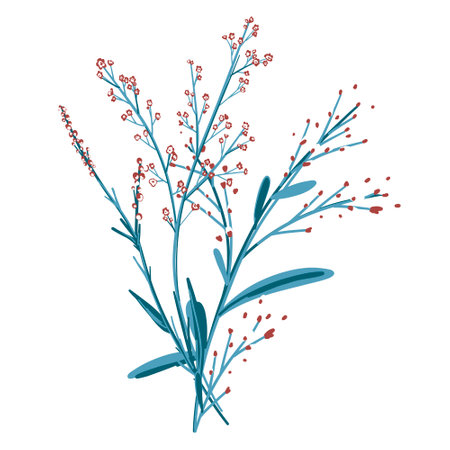 Field Flowers on Branch. Wildflower Icon. Hand Drawn Meadow Plant Isolated on Transparent Background. Vector illustrationのイラスト素材