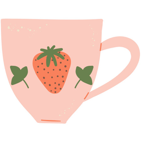 Cottagecore Aesthetic Tea cup. Hand drawn cartoon vintage kitchen tool. Retro coffee or teacup, mug decorative ceramic. Householding element. Cozy cute hygge vector illustration isolated on white.のイラスト素材