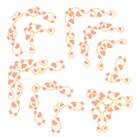 Flourish Floral Border. Flower Vintage hand drawing elements. Retro Frame graphic Ornament. Sketch drawn cartoon corner element. Vector illustration isolated on white backgroundのイラスト素材