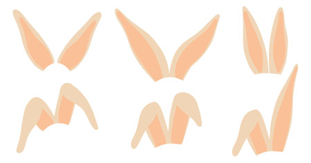 Cartoon rabbit set. Cute bunny ears headband elements. Easter funny bunnies mask. Kids style hares collection. Isolated vector illustration on white background.のイラスト素材