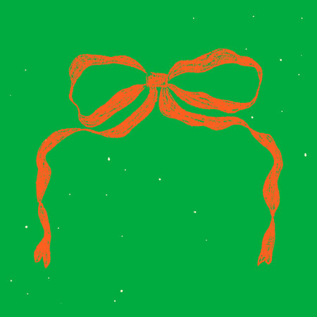 Chalk Textured Ribbon Bow. Cute kids pencil hand drawing element. Coquette aesthetic pastel bow knot symbol. Cartoon freehand drawn colorful vector illustration isolated on vintage style backgroundのイラスト素材