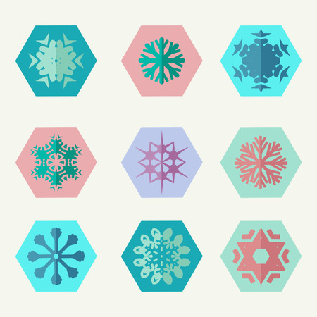 Collection of different snowflakes in flat style for your design illustrationのイラスト素材