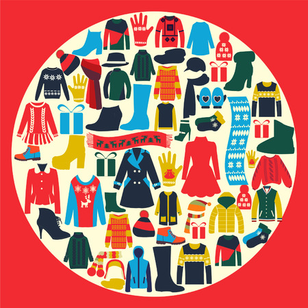 Background Set of winter warm womenのイラスト素材