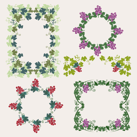 Decorative Frame with grapes and Grape Design Elements - Illustrationのイラスト素材