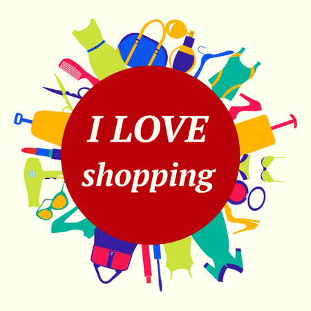 vector collection of ladies Fashion and Shopping-icons. Love Shopping  background. Beauty and fashion collectionのイラスト素材