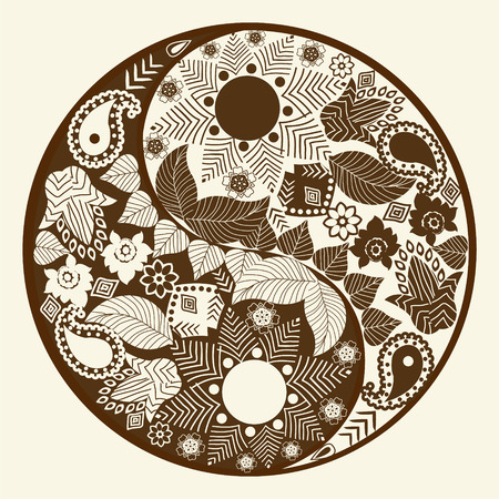 Yin yang symbol, asian decoration element Pattern on white Background. Yin Yang  tattoo for design Symbol vector illustrationのイラスト素材