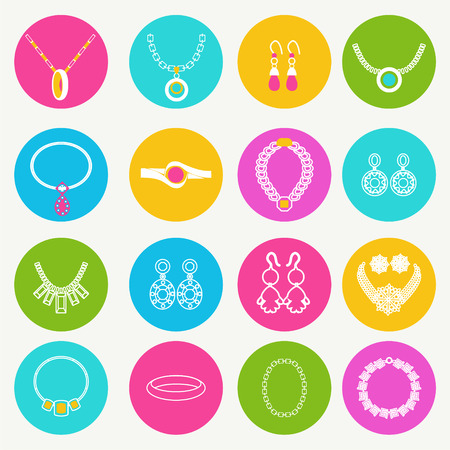 vector jewelry icons set women accessories collection of jewellery- Illustrationのイラスト素材