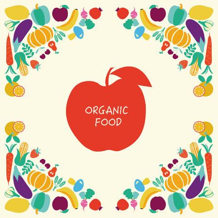 Vector Background of Organic Healthy Food icons set , Eco Food icons set Vegetables and fruitsのイラスト素材