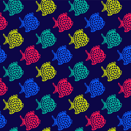 Decorative Vector Colorful Cute Fish hand drawn- Illustration. Vector illustrationのイラスト素材