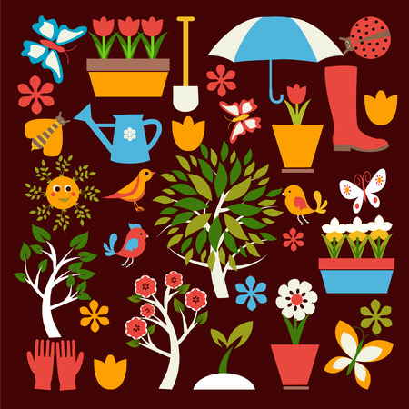 collection Set icons of gardening and spring related items For Webのイラスト素材