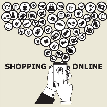 Online Shopping related vector icons elements  background   made in black and white silhouetteのイラスト素材