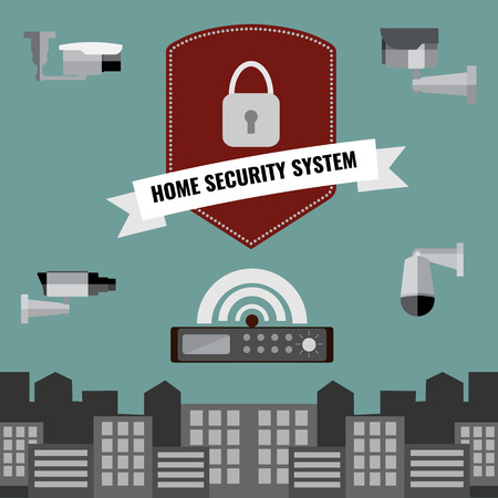 Home security cctv cam system flat design setのイラスト素材