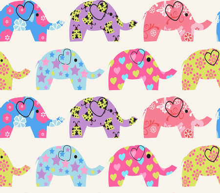Vector  Cheerful Seamless Pattern with colorful elephant  - Illustrationのイラスト素材
