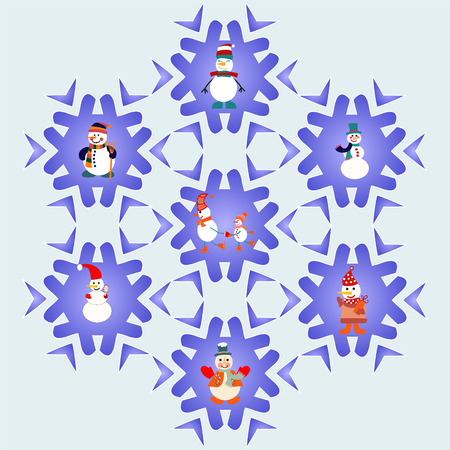Pattern of Christmas elements, Snowman cartoons icons set illustrationのイラスト素材