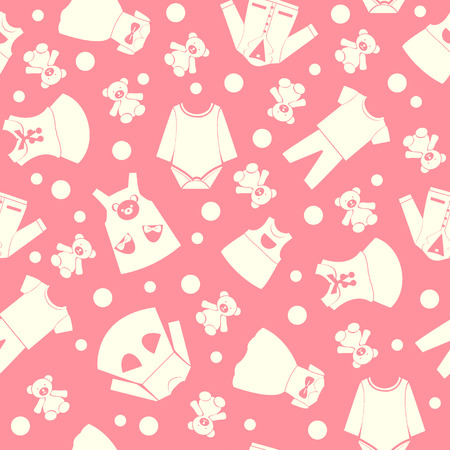 Vector pattern with collection cute children fashion clothing in pink background -illustrationのイラスト素材