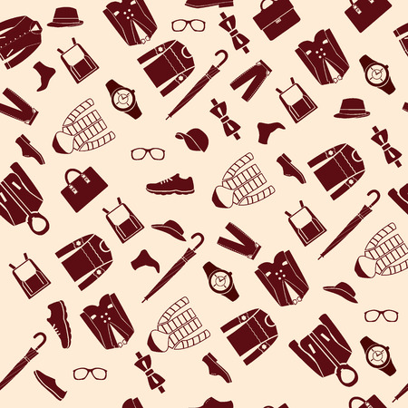 vector seamless pattern fashionable mens wear background for use in design. Fashion man cloth and accessories - Illustrationのイラスト素材