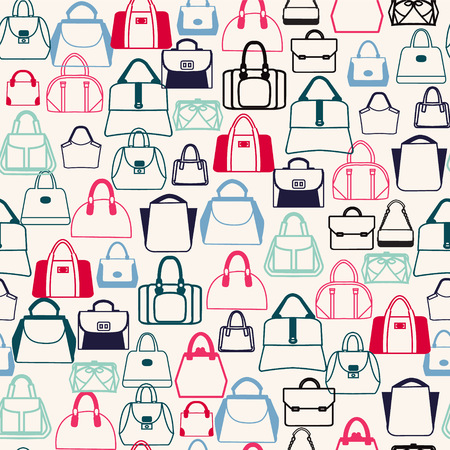 Vector pattern of Fashion Bags silhouettes, Women and men handbags in outline style women accessoriesのイラスト素材