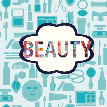 Vector pattern of makeup cosmetic and beauty silhouettes set icon background - Illustrationのイラスト素材