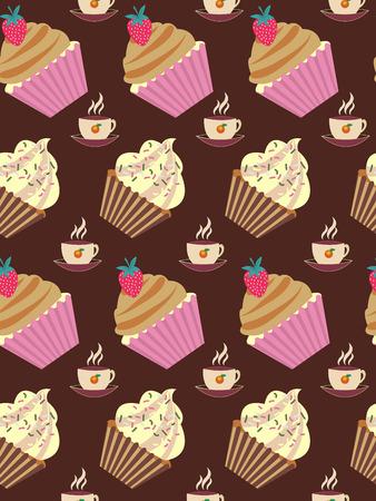 seamless pattern tea cup decorative yummy cupcakes.のイラスト素材