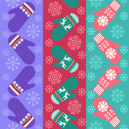 Christmas pattern with mittens - Illustration. Holiday background design with knitted mittensのイラスト素材