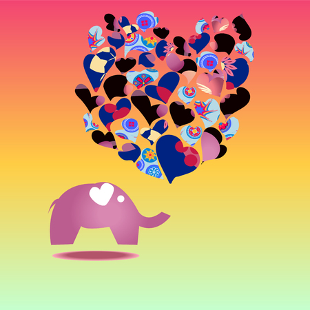 Template greeting card with elephant  Cartoon elephant in loveのイラスト素材