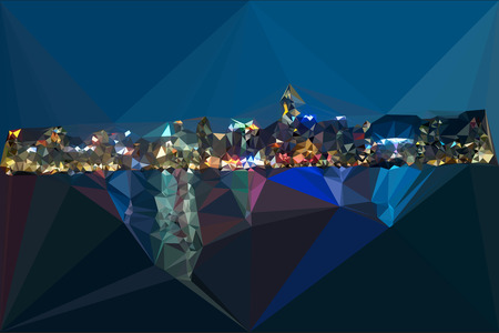 Hongkong night harbour color abstract triangles modern viewのイラスト素材