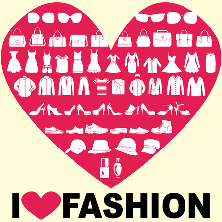 Heart shape with icons set of Fashion elementsのイラスト素材