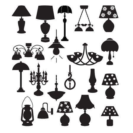 Lamps and Chandelier set icons  - Illustration  Home interior electricity equipment flatのイラスト素材