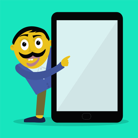 vector background with Businessman hold big tablet PCのイラスト素材