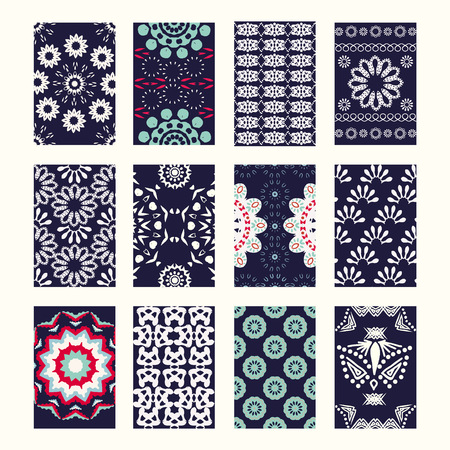 Vector set of business cards with hand-drawn tribal ornament design elements for greeting cardのイラスト素材