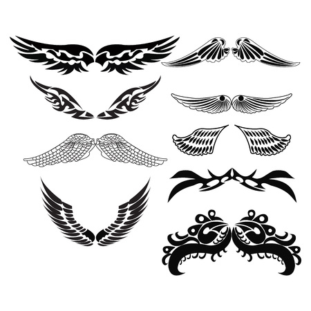 Vector Set sketches of tribal wings for tattoo design illustrationのイラスト素材