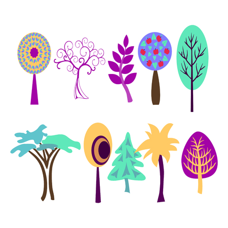 Abstract vector Colorful collection of various trees illustrationのイラスト素材