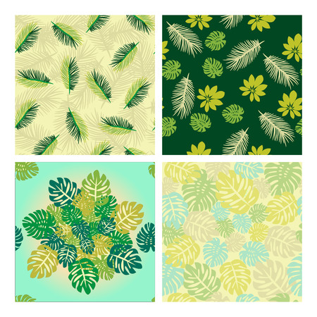 Exotic leaves Vector background. Seamless  set of patterns with Tropical leaves.のイラスト素材