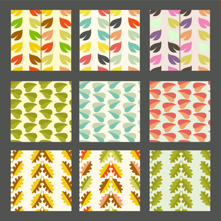 set of seamless pattern with leaves decorative backgroundのイラスト素材