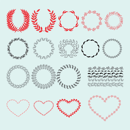 Collection Vintage decorative lovely set of laurels, branches and wreaths.のイラスト素材