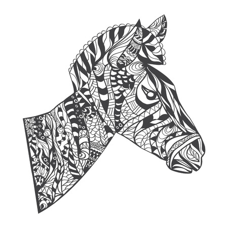 Vector zentangle style Zebra Head illustration, Horse print for adult anti stress coloring page, coloring book,tattoo,t shirt design,logoのイラスト素材