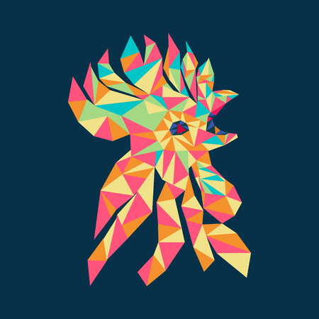 Vector Isolated rooster head colorful triangle decorative illustrationのイラスト素材