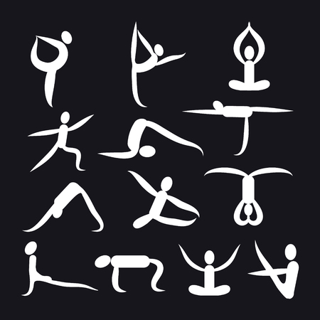 yoga poses and health care icons for fitness symbols. yoga icons graphic design elements or templates for spa center or yoga studioのイラスト素材