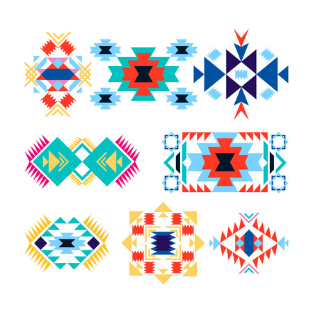 vector colorful tribal geometric set american indian-ornate pattern designのイラスト素材
