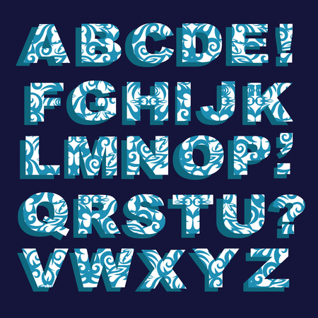 Vector set of ornate capital letters with abstract ethnic, pattern. Vector alphabet in tribal culture style.のイラスト素材