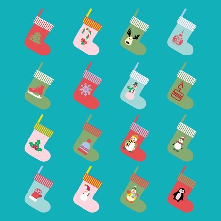 Vector Christmas and winter holiday modern icons set in flat design made of christmas socks.のイラスト素材