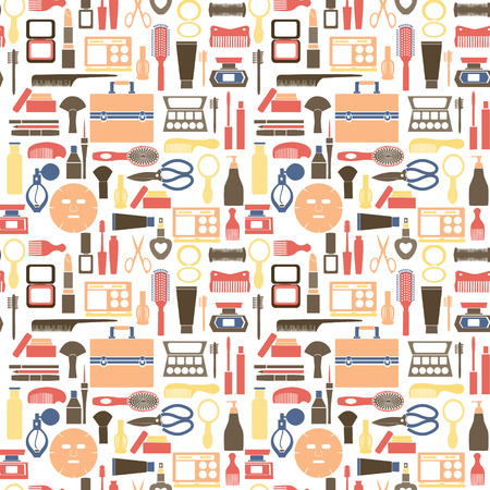  Flat Vector background of Makeup Cosmetic Beauty pattern silhouettes のイラスト素材