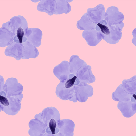 Watercolor Seamless pattern with Purple flower.のイラスト素材