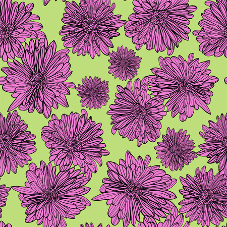 Vector floral seamless pattern background with outline hand drawn with chamomiles flowersのイラスト素材
